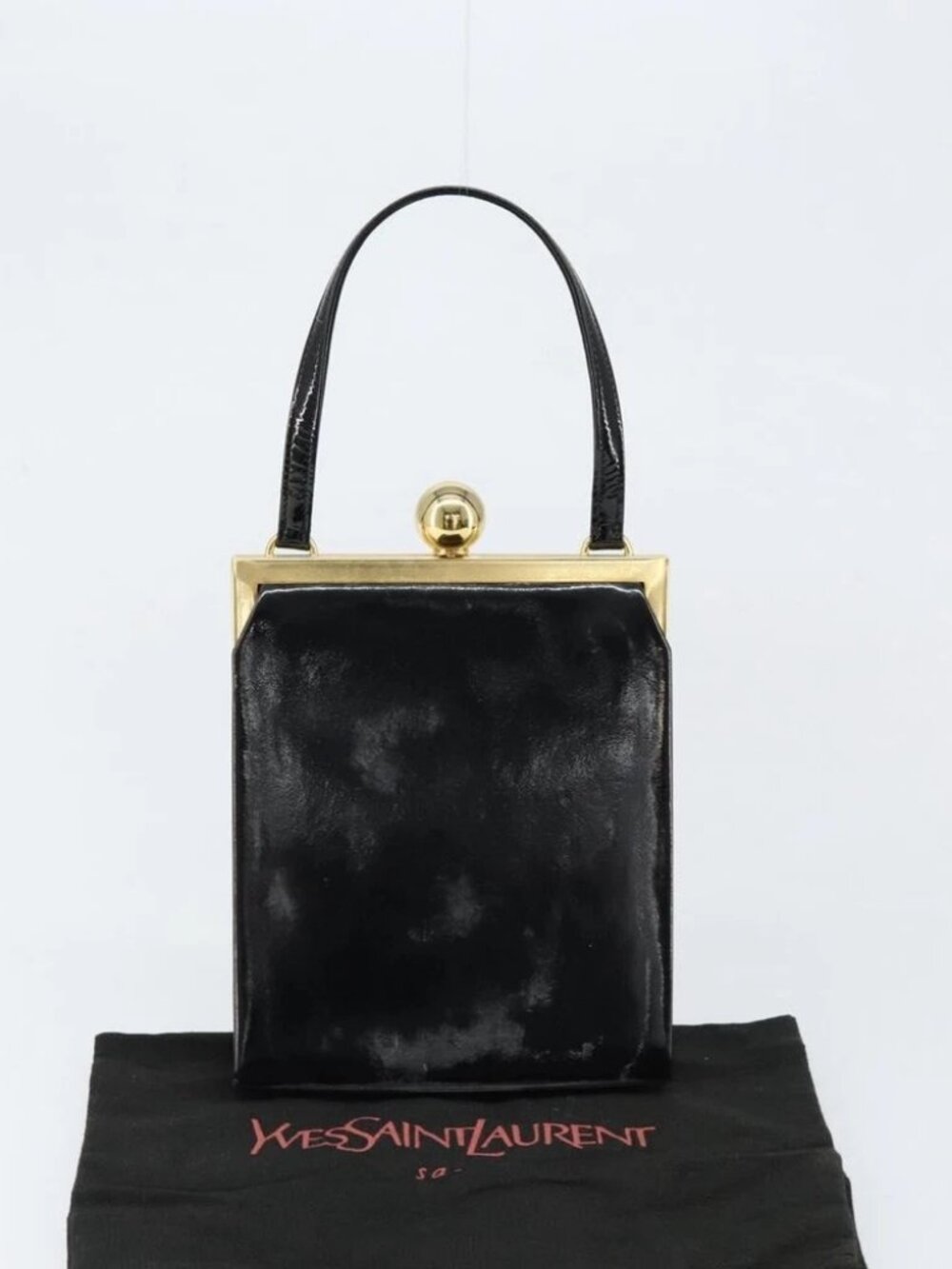 SAINT LAURENT Hand Bag Enamel Black Gold Auth - Picture 15 of 15